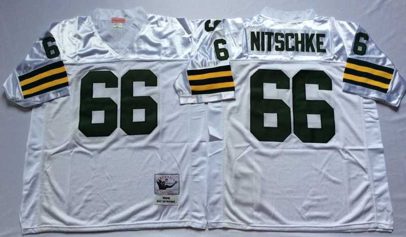 Packers 66 Ray Nitschke White M&N Throwback Jersey->nfl m&n throwback->NFL Jersey